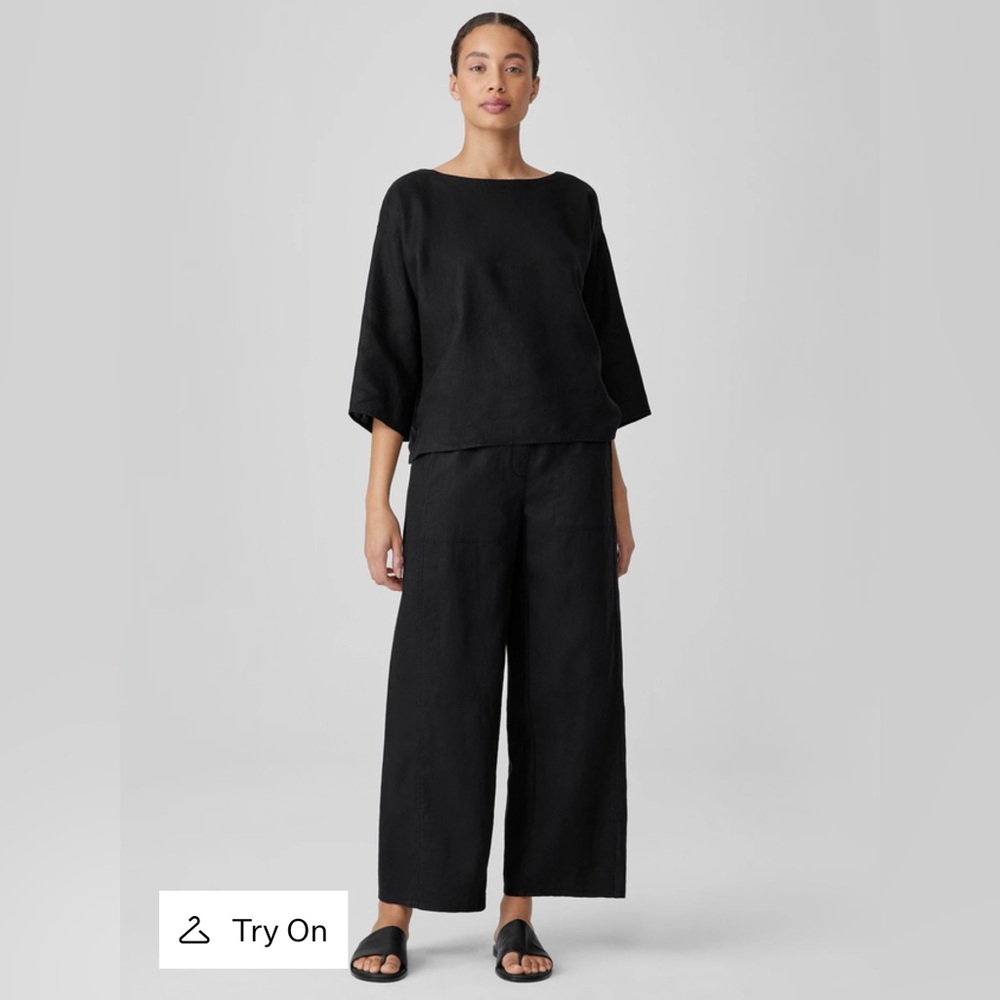 Eileen Fisher Irish Linen Wide Leg Black Pants